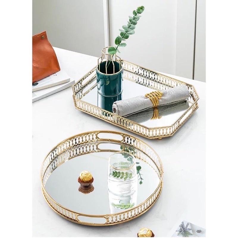 Khay úp cốc chén inox ,khay trang trí viền vàng mẫu mới cao cấp