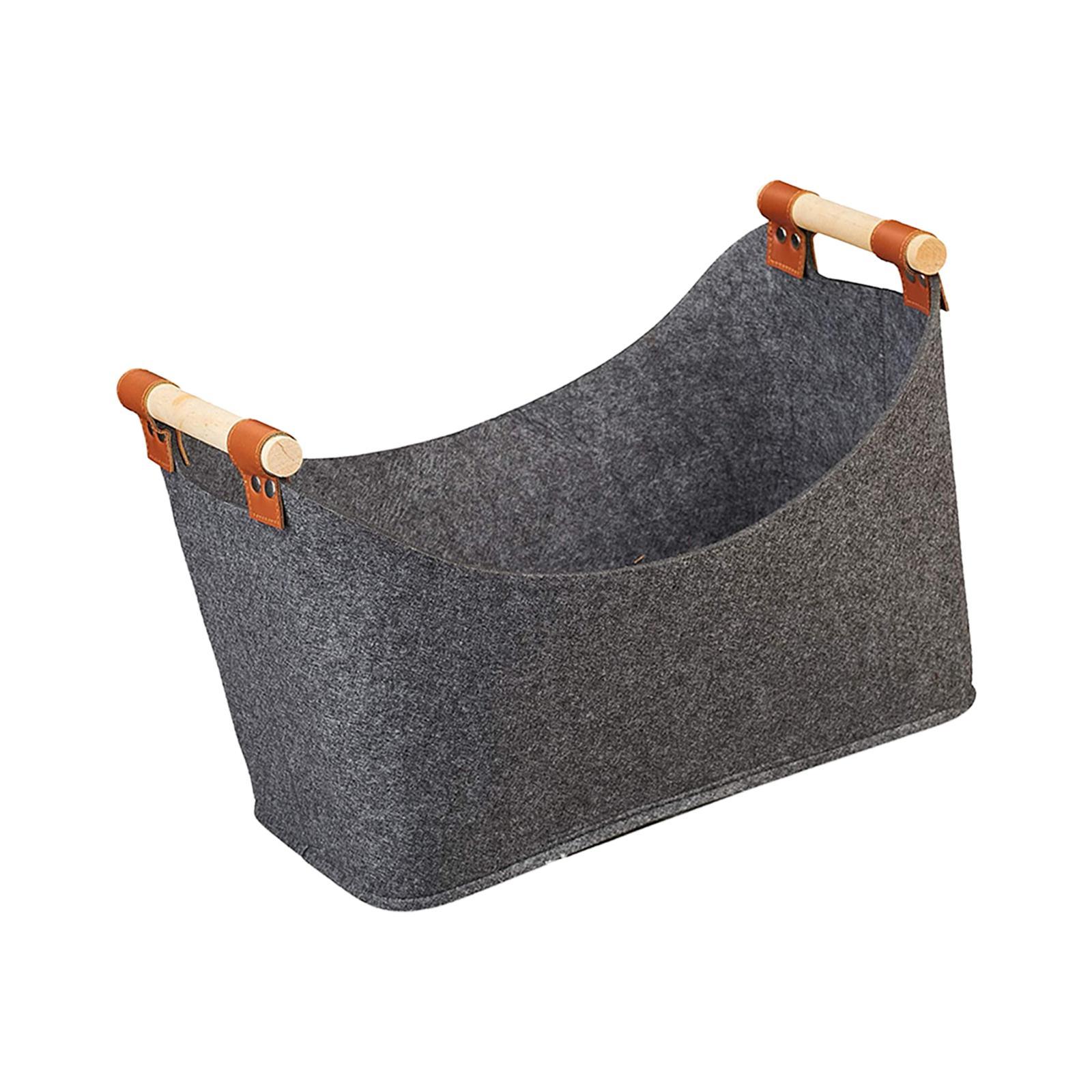 Felt Bag with Wooden Handle Thickened Rack Barbecue Log Tote Bag for Camping