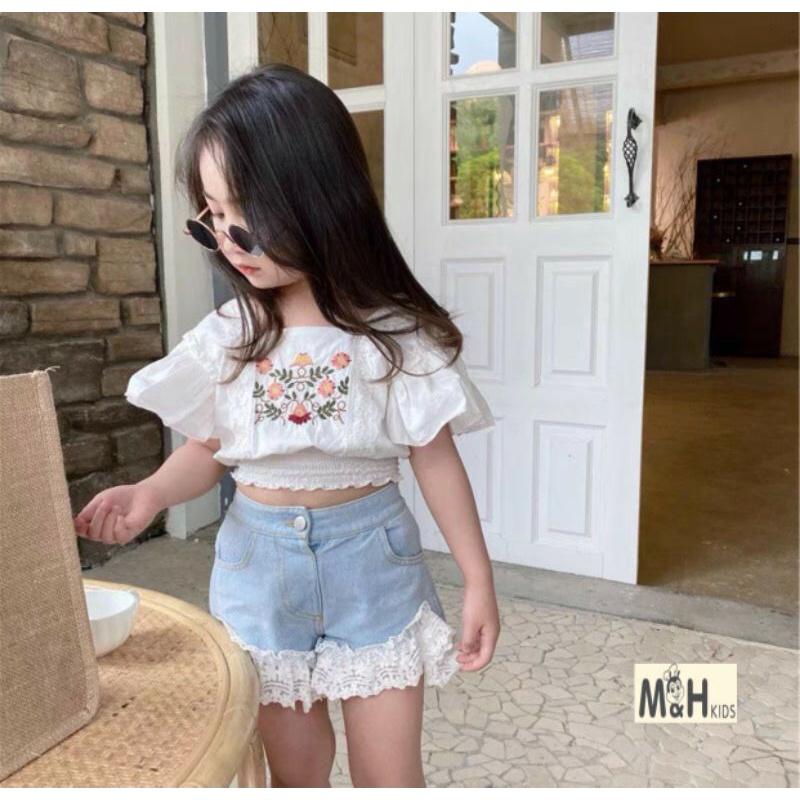 Sét áo kiểu+ quần bò ren