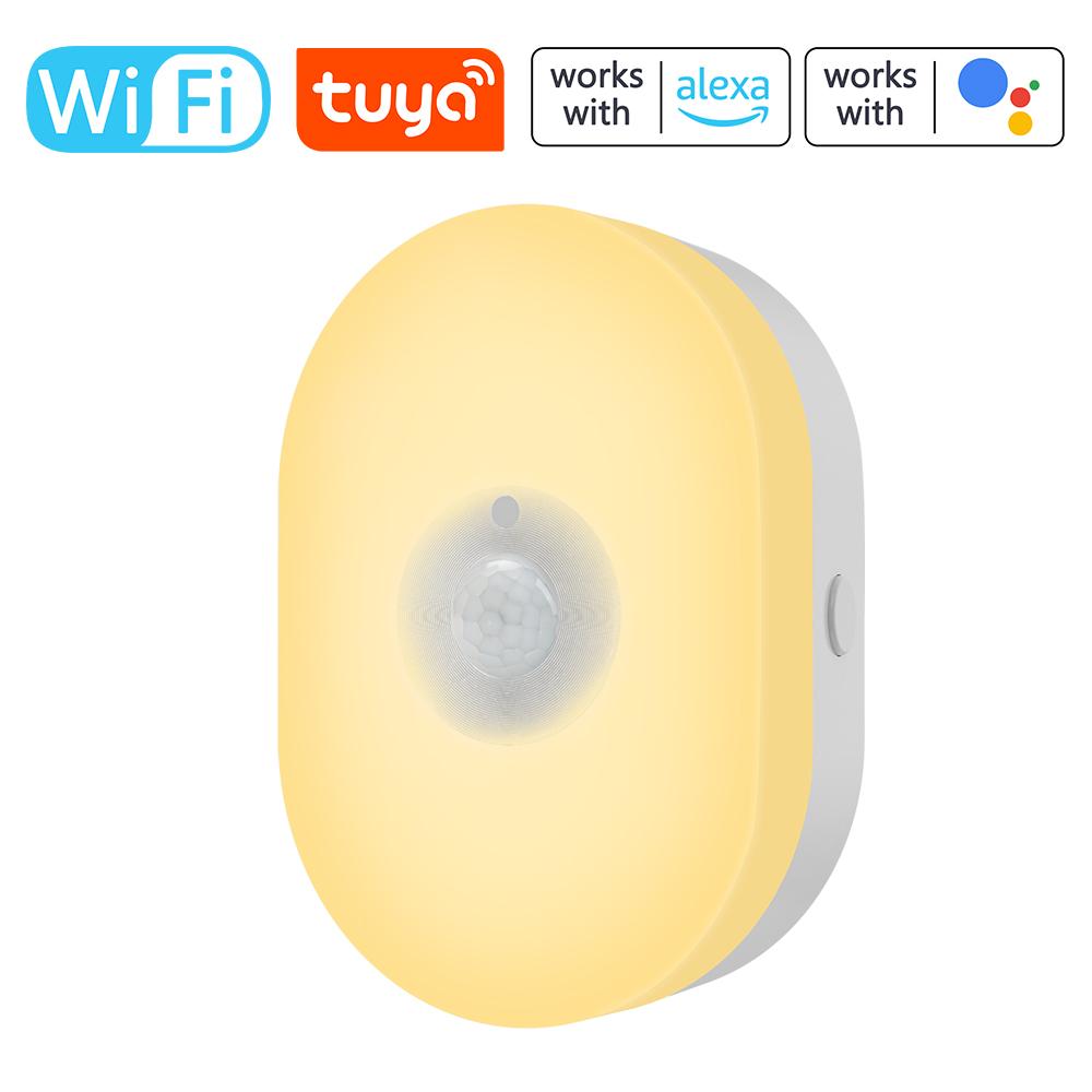 Tuya WiFi Intelligent Humanbody Induction Small Night Lamp Multi-Gear Dimming Household Bedside Light Mobilepohone Control Colorful Bedroom Lamp Compatible with Amazon Alexa Google Home