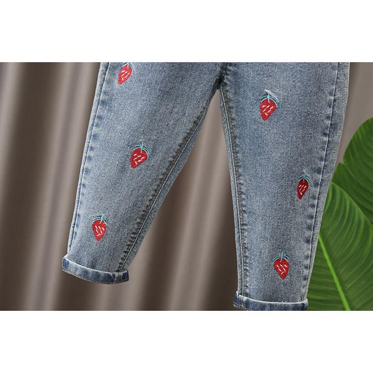 [23:H34] Quần jeans dài in thêu họa tiết đáng yêu cho bé gái hàng QCCC
