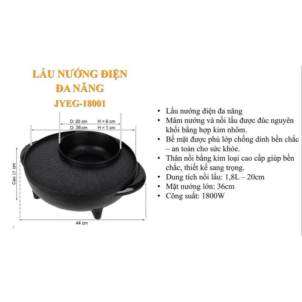 Nồi Lẩu Nướng Điện 2 in 1 Đa Năng 34cm, Công Suất Lớn 1800W