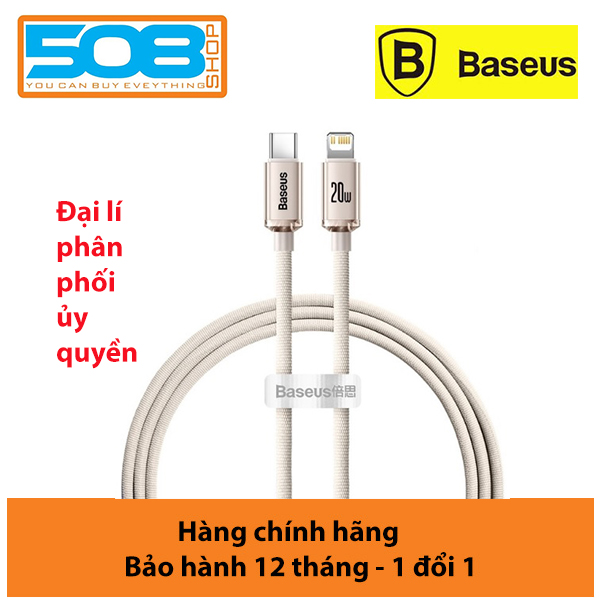 Cáp sạc nhanh và truyền dữ liệu Ba-se-us PD 20W, Ba-se-us Crystal Shine Series Fast Charging Data Cable C to iP 20W - Hàng chính hãng