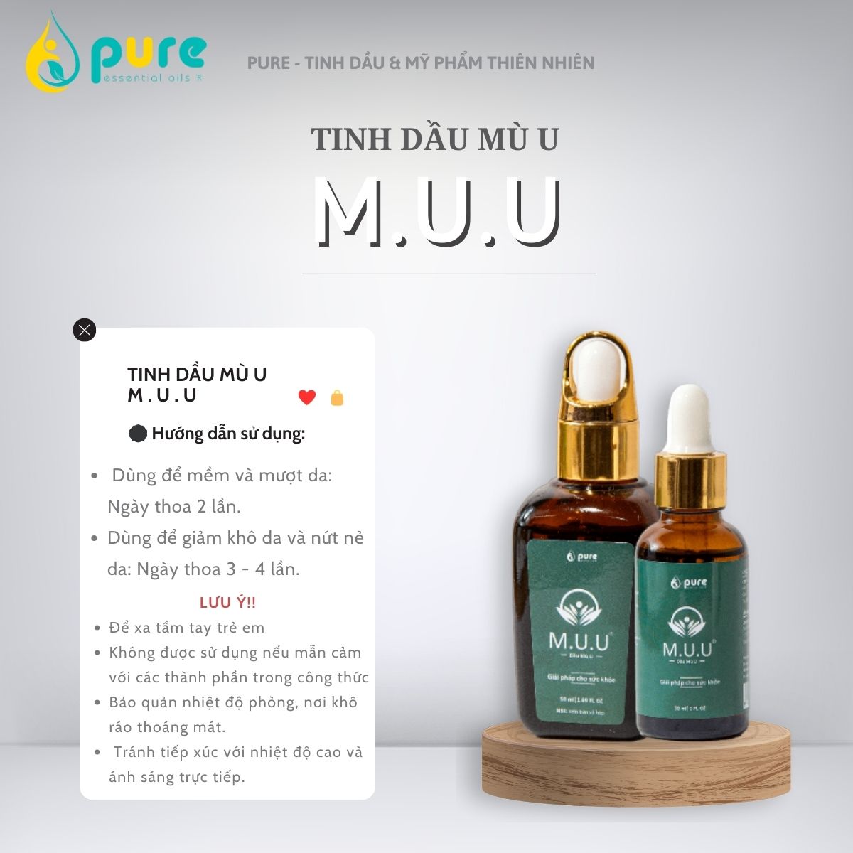 Dầu mù u M.U.U - Chăm sóc làn da - chống oxy hóa, lão hóa - Giảm bỏng, Giảm ngứa, Giảm hăm tã 30ml