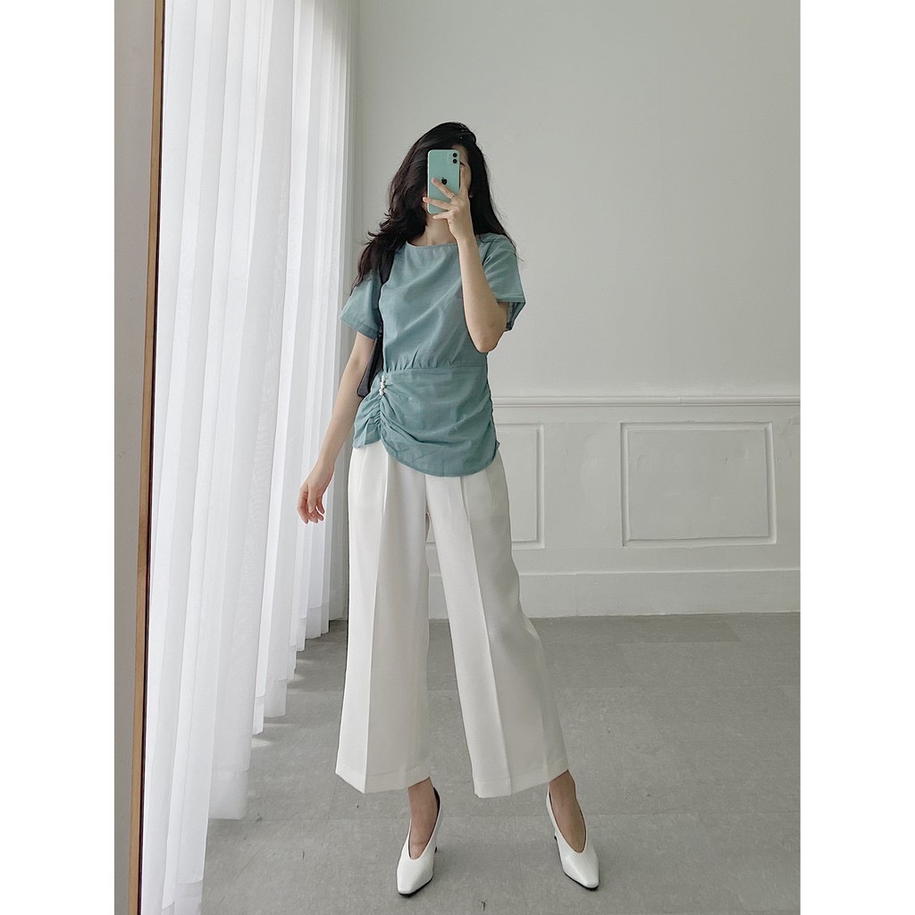 YU CHERRY | Áo nữ Pearl Pleated Top YA345