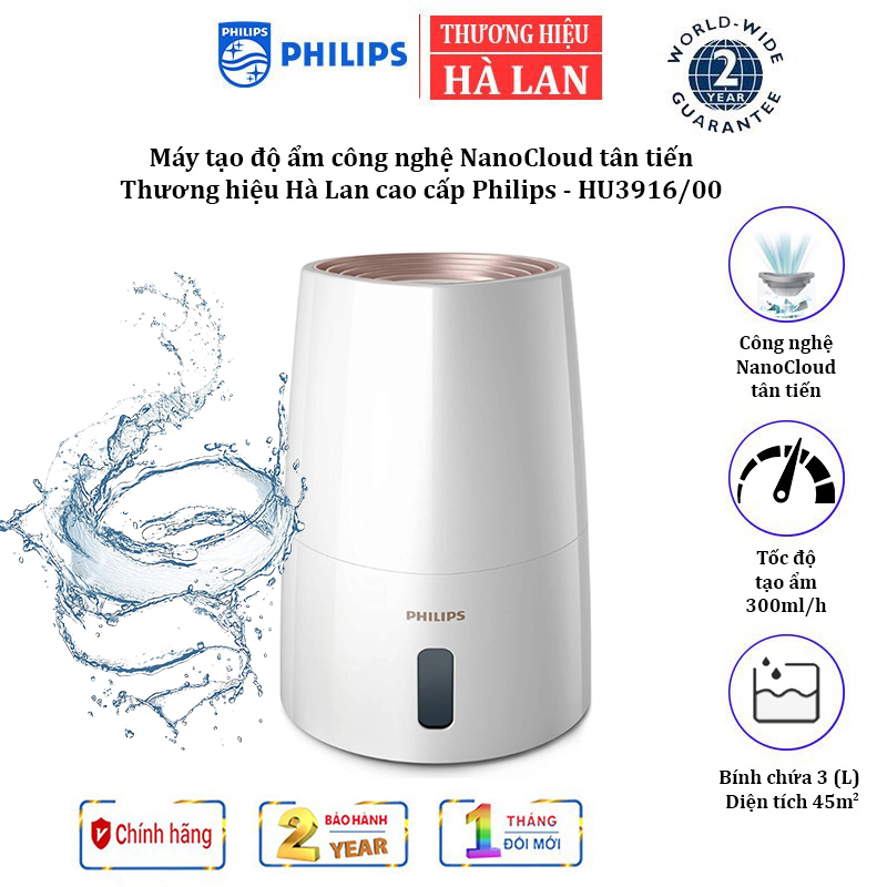 Máy tạo độ ẩm công nghệ NanoCloud tân tiến cao cấp Philips HU3916/00  Cho diện tích 45㎡  - HÀNG NHẬP KHẨU