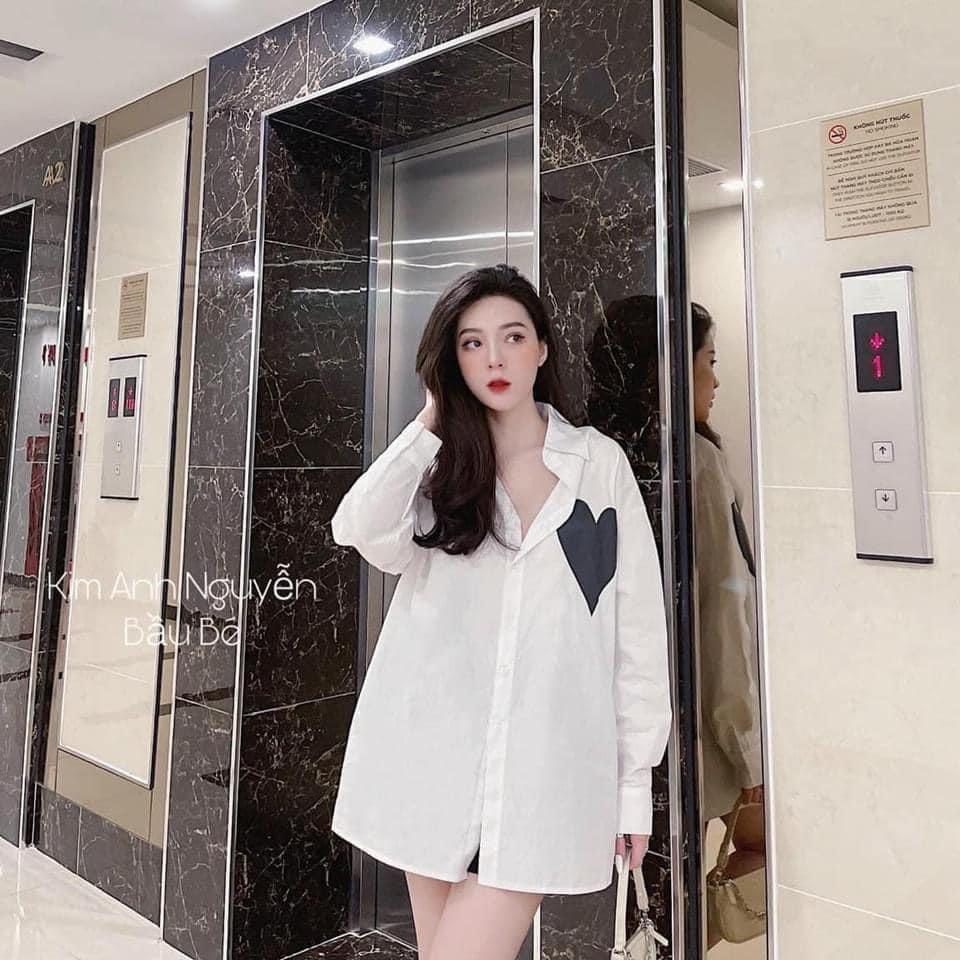 ÁO SƠ MI IN TRÁI TIM ĐEN FORM GIẤU QUẦN - DRA0032