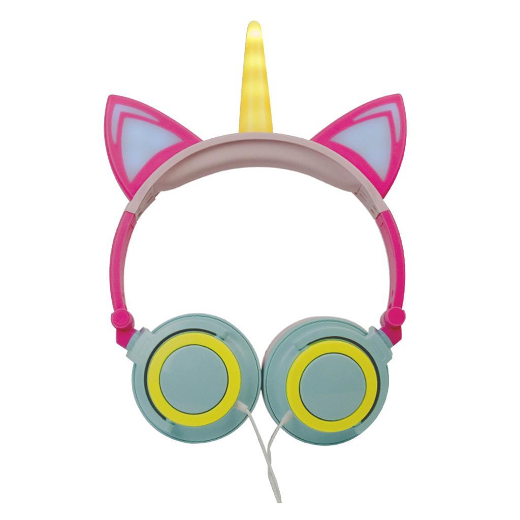 Cat Ear Unicorn Kids Headphones LED Flashing Girls Headband