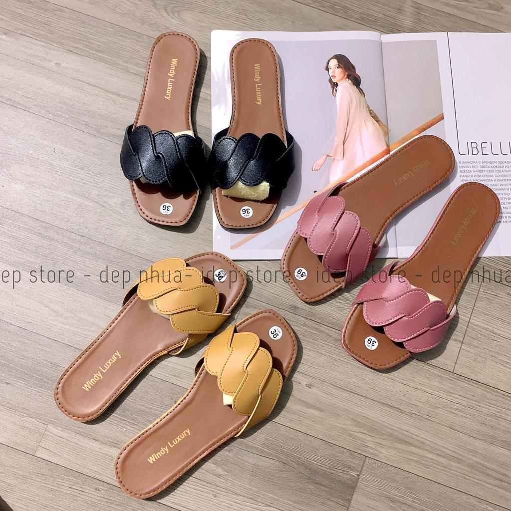 Dép nữ quai ngang đan chéo đế bệt thời trang iDép- DL144