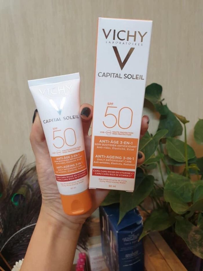 Kem Chống Nắng Bảo Vệ Và Giúp Giảm Các Dấu Hiệu Lão Hóa Vichy Capital Ideal Soleil Anti-Ageing SPF50+ UVB+UVA 50ML