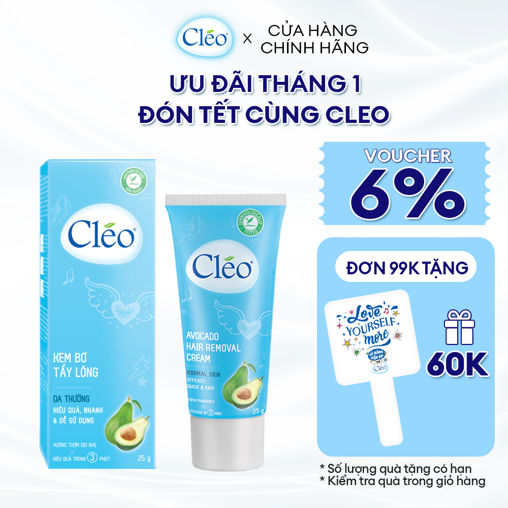 Kem Tẩy Lông Chiết Xuất Bơ Cleo Dành Cho Da Thường 25g, an toàn, không đau và đạt hiệu quả nhanh chóng