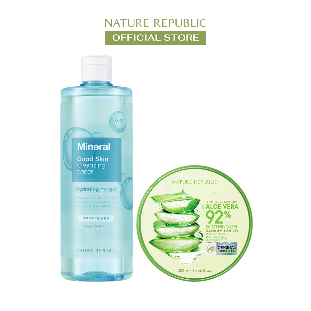 Combo NATURE REPUBLIC Gel Dưỡng Lô Hội 300ml và Nước Tẩy Trang Mineral 500ml