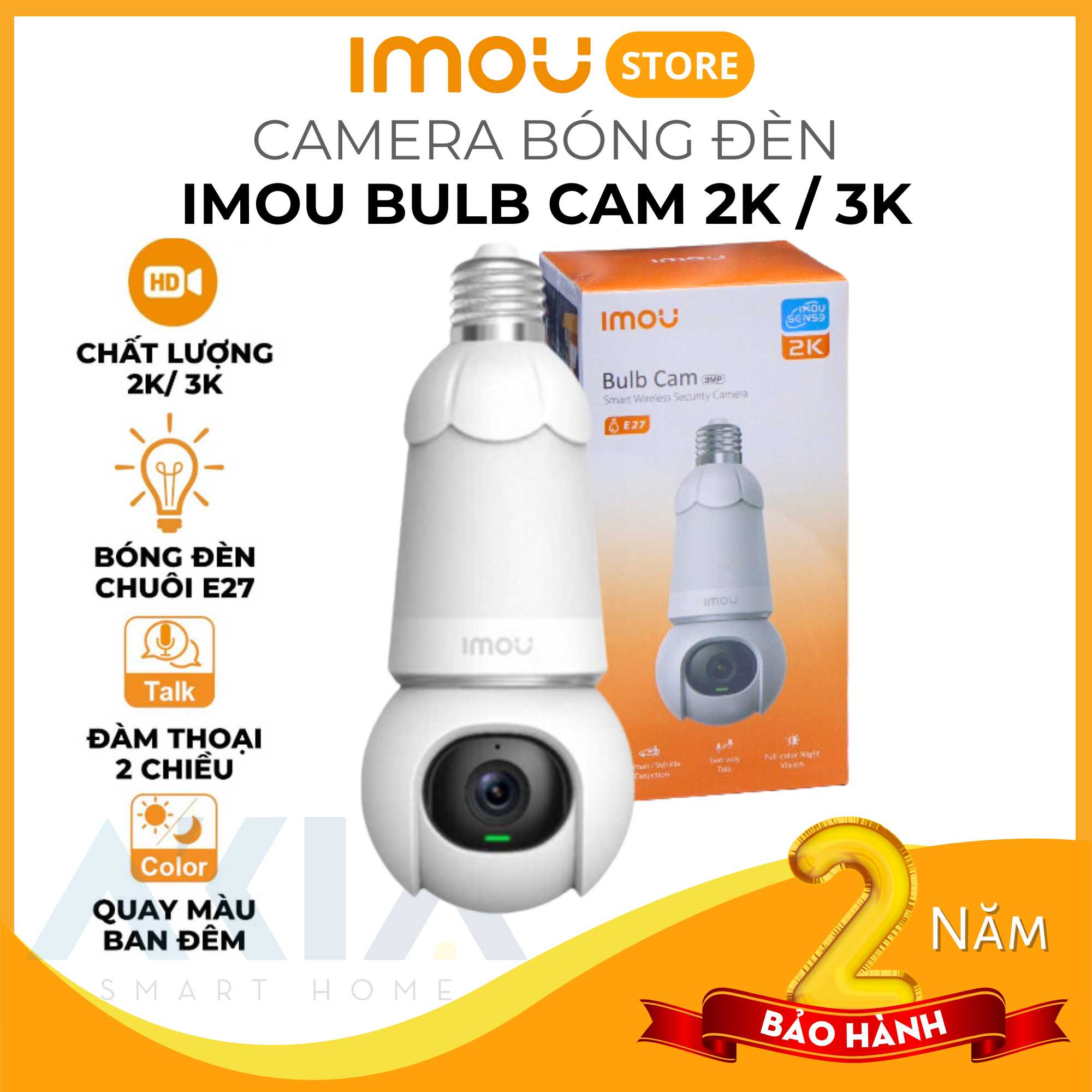 Camera bóng đèn IMOU Bulb Cam IPC-S6DP 2K/ 3K, quay quét 360 độ, có màu ban đêm, đàm thoại 2 chiều, phát hiện xe cộ - Hàng chính hãng