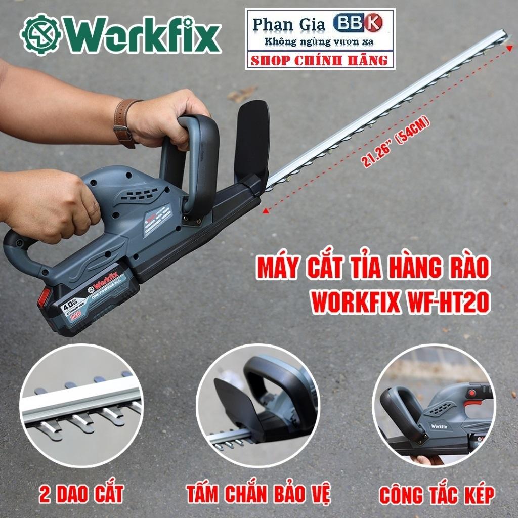 Máy cắt tỉa cây cảnh, hàng rào WORKFIX - Sủ dụng chận pin phổ thông makita-Động cơ từ không than cực khỏe