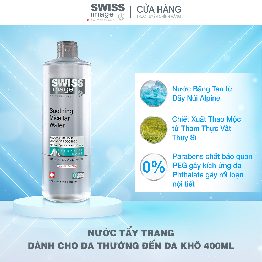 Nước tẩy trang làm sạch sâu cấp ẩm dành cho da khô Swiss Image Soothing Micellar Water 400ml