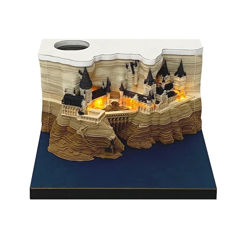 Lịch xé mô hình giấy 3D rẻ 2025 ship HOẢ TỐC HCM lịch để bàn decor lâu đài Harry Potter có đèn LED lịch tặng bạn Free ship