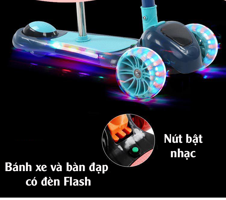 Xe scooter 3 bánh tự cân bằng, xe scooter 3 in 1 cho bé, có ghế gấp gọn, có nhạc và đèn LED bánh xe (yoyovang)