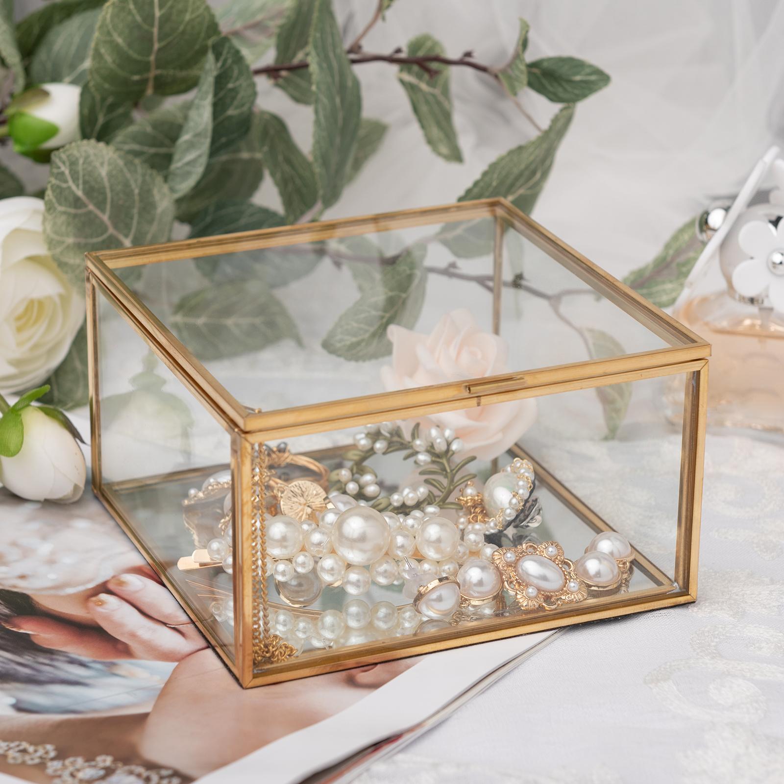 Glass Jewelry Box Square Jewelry Trinket Glass Box for Storage and Display Rings