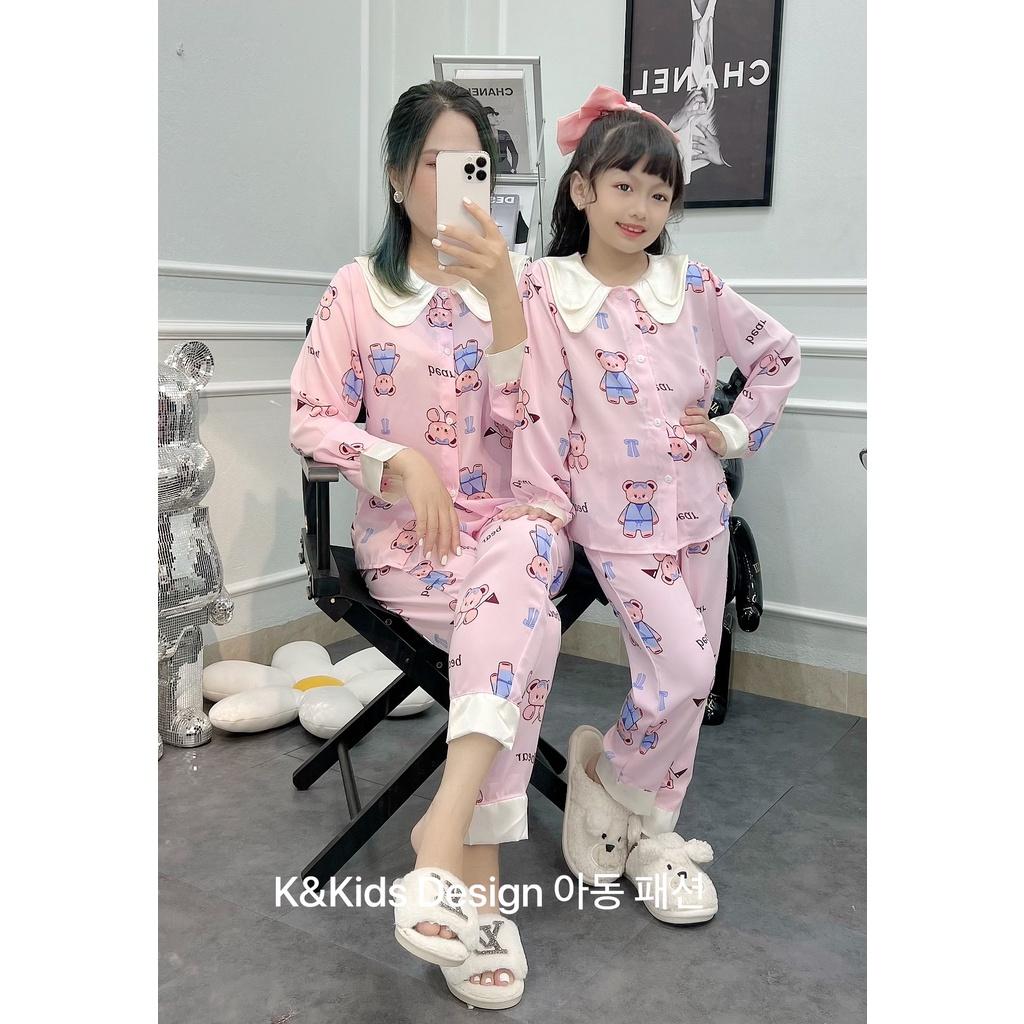 Hình ảnh Đồ bộ ngủ bé gái, bộ pijama dài tay cho bé size 16-30kg chất lụa satin mềm mát