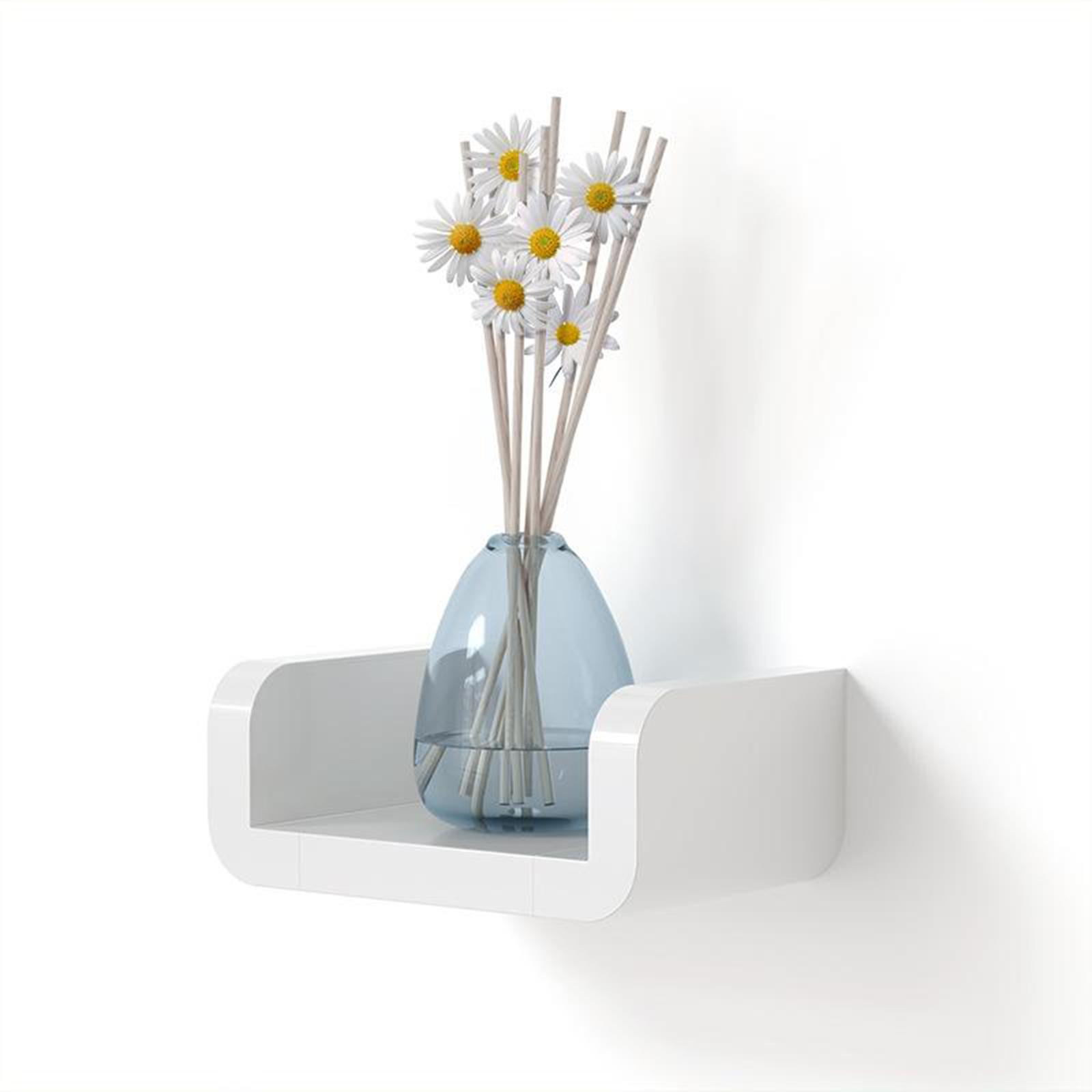 2xFloating Wall Shelves White U Shaped for Bathroom Display Organizer 17cm
