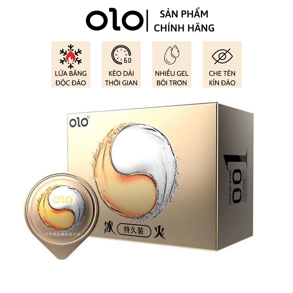 Bao cao su OLO tăng hưng phấn Ice & Fire lửa băng, siêu mỏng, nhiều gel - Hộp 10 bcs