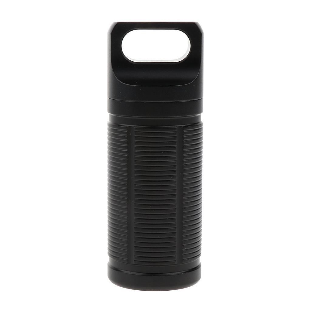 2pcs Pill Box Keychain Waterproof Single Chamber, Titanium Pill Organizer for Outdoor Travel Camping, Gray, Black