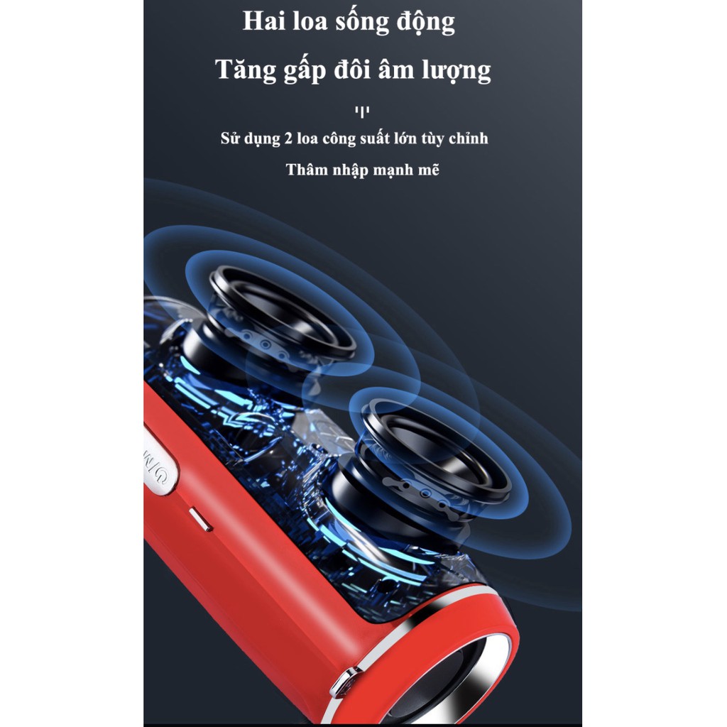 Loa bluetooth 4.2 mini âm thanh nổi sống động 6D HIFI DOUBLE HORN - red edition