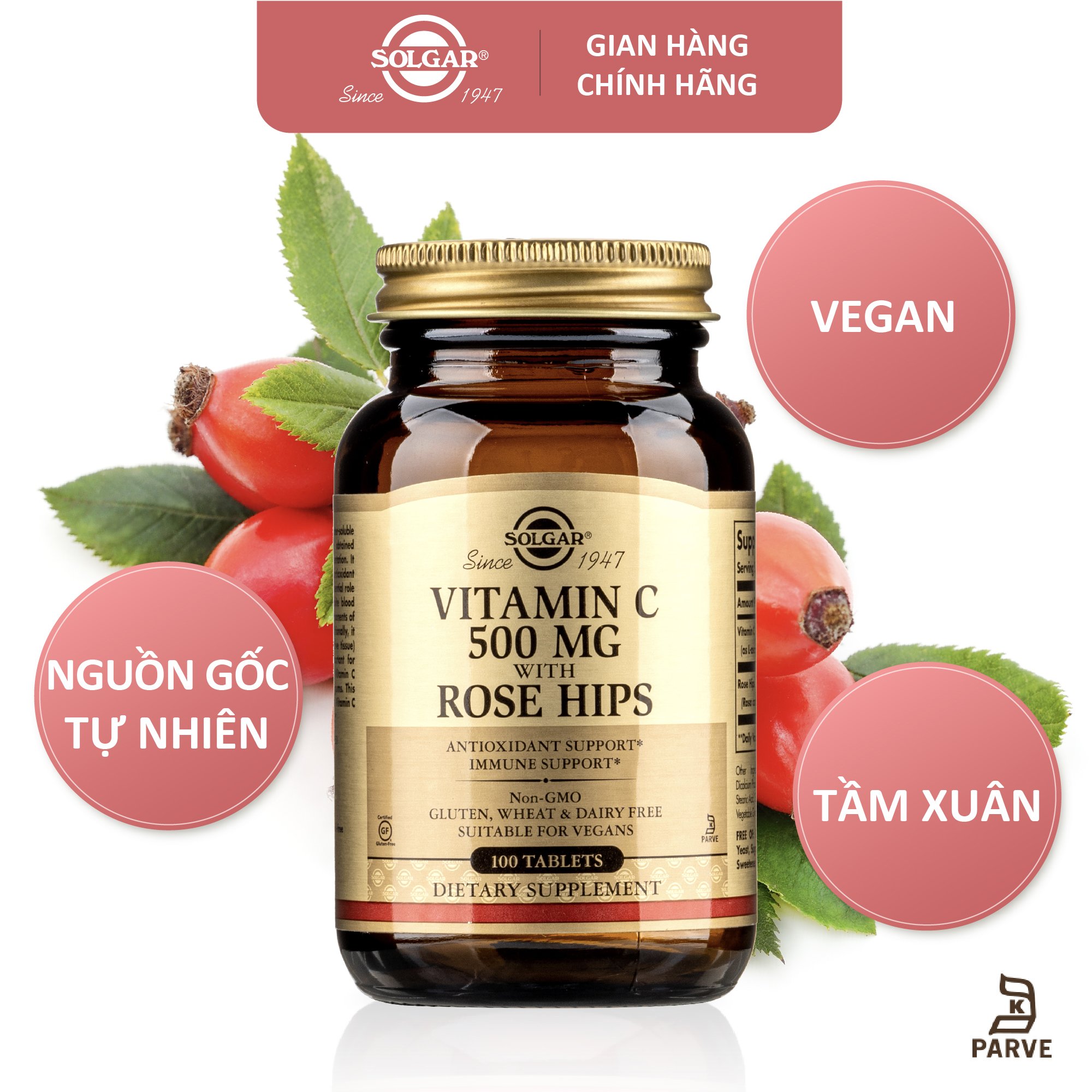 NHẬP KHẨU USA CHÍNH HÃNG - Viên uống bổ sung Vitamin C, tăng sức đề kháng, chống oxy hóa Solgar Vitamin C 500 mg với Dầu Tầm xuân Rose Hips