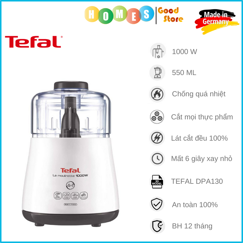 Máy Xay Thịt, Thực Phẩm Đa Năng TEFAL DPA130 La Moulinette, Sản Xuất Tại Pháp, 5 Chế Độ Nhiệt, Dung Tích 0.35L, Công Suất Cao 1000W - Hàng Nhập Khẩu Đức