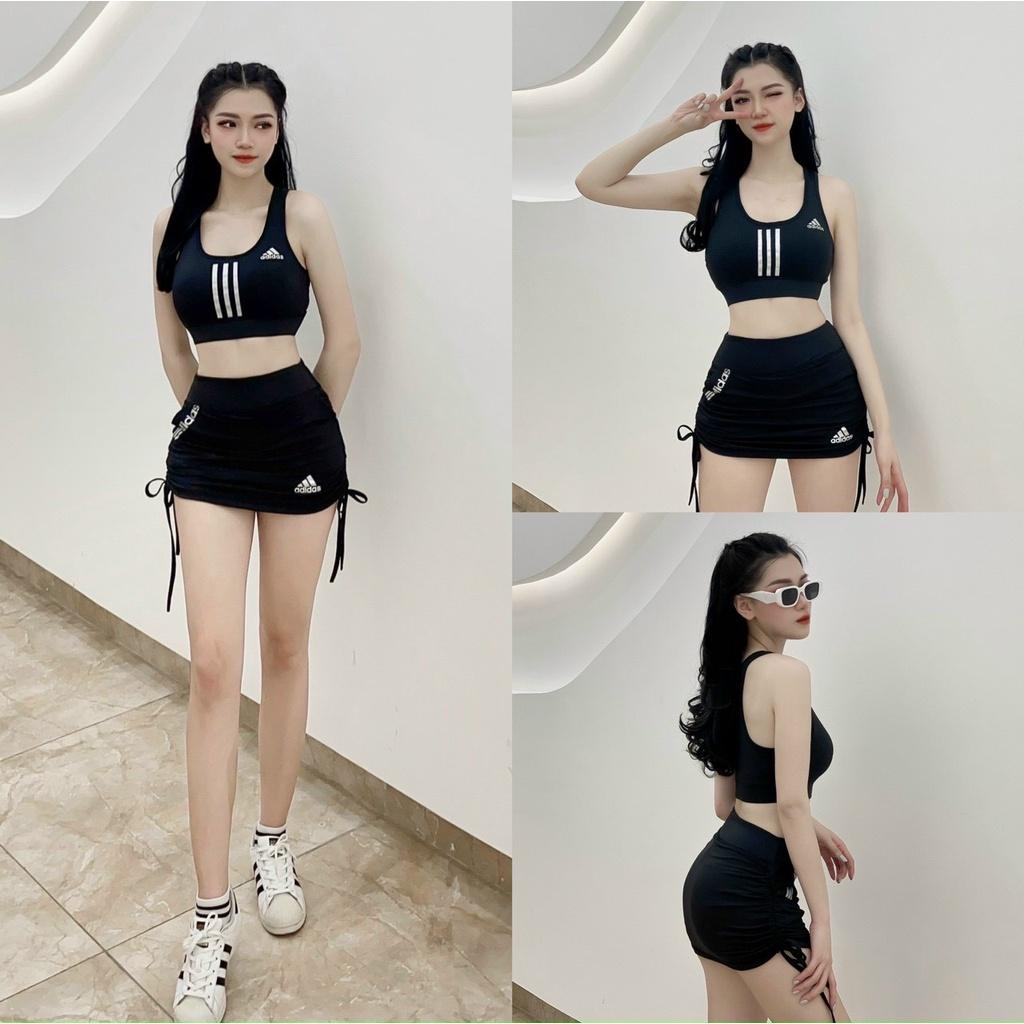 Quần áo tập gym, yoga, aerobic - Bộ tập aerobic nữ quần váy 2 lớp , chất mát co giãn 4 chiều siêu xinh