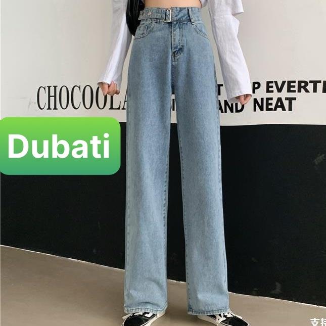 QUẦN BAGGY JEAN NỮ ỐNG RỘNG SUÔNG KHÓA DÂY NÚT BẤM MỚI LƯNG CAO NÂNG MÔNG -DB 129- DUBATI FASHION