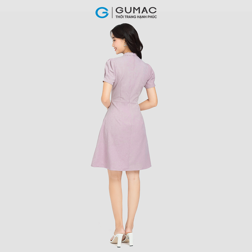 Đầm phối chỉ thắt nơ GUMAC DC08038 form A màu tím