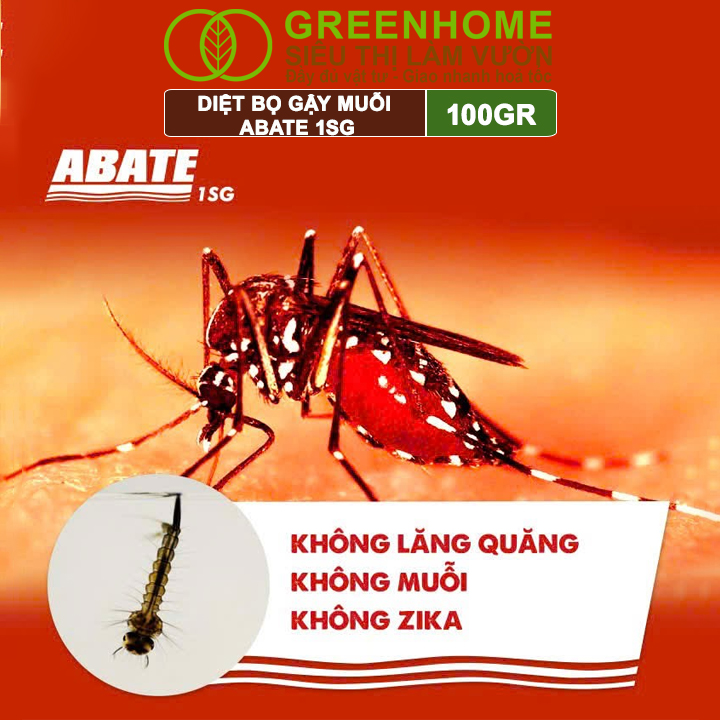 Chế Phẩm Diệt Bọ Gậy, Muỗi Greenhome, Abate 1SG, Chai 100Gr, Ngắn Ngừa Bệnh Sốt Xuất Huyết, Sốt Rét
