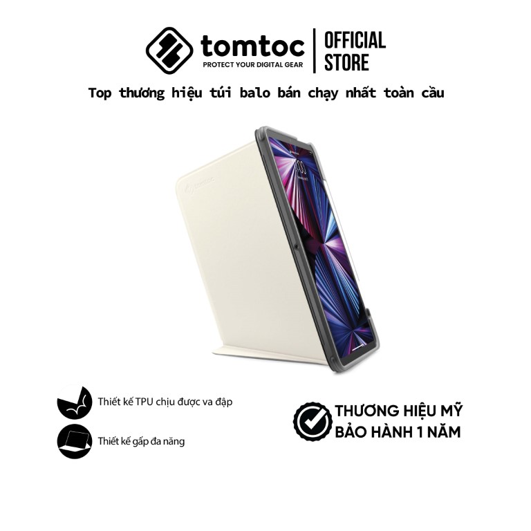 Bao da từ tính Tomtoc Vertical cho Ipad Pro 12.9 inch 2021 - Hỗ trợ sạc không dây cho Apple Pencil, hàng chính hãng