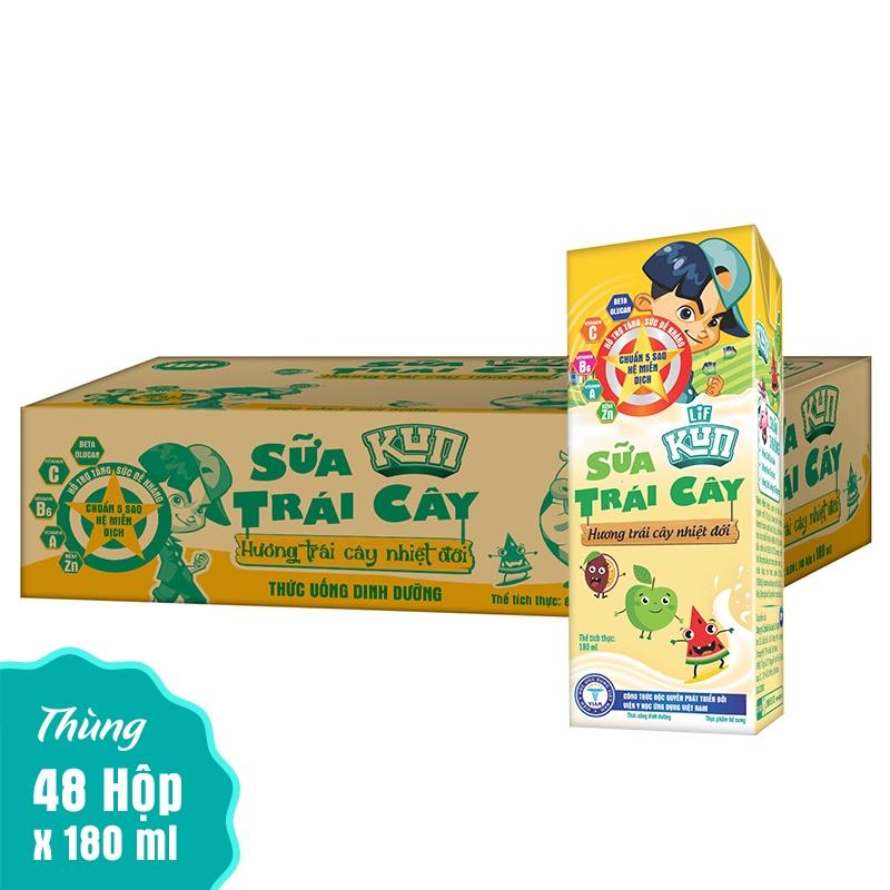 Kun sữa trái cây vị nhiệt đới thùng 48 hộp x 180ml