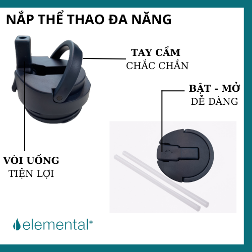 Bình giữ nhiệt elemental Pop màu xanh navy 414ml, inox 304, giữ nhiệt tốt, FDA Hoa Kì, bình đa năng có kèm ống hút cho bé đi học