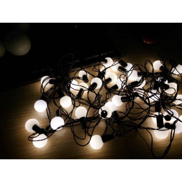 Dây bóng led trang trí cherry ball 7.5m - 40 quả bóng trắng bi trắng nhựa cao cấp đẹp