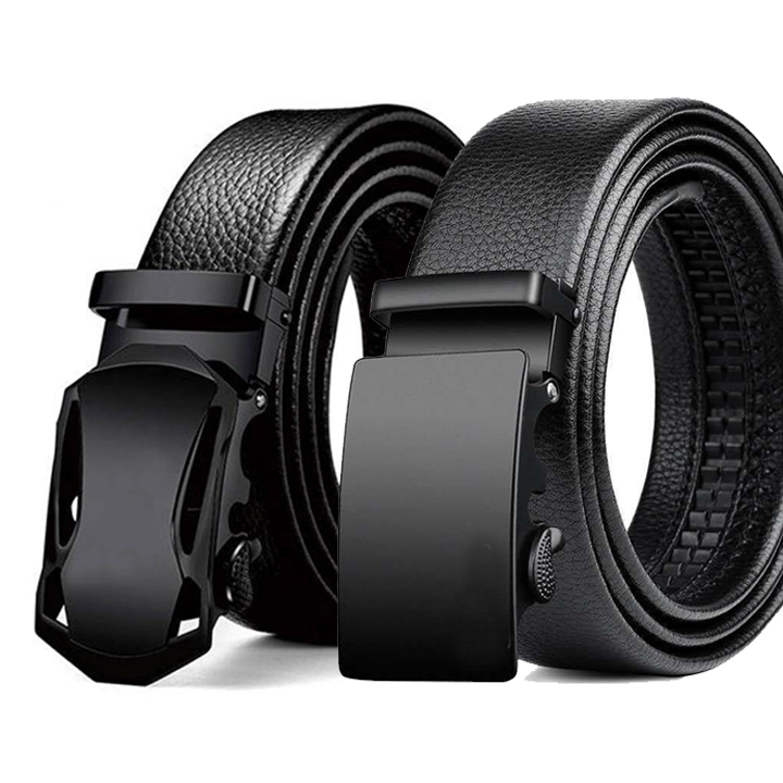 Bộ sản phẩm Thắt lưng da nam cao cấp 2 vạch xiên vàng - bạc