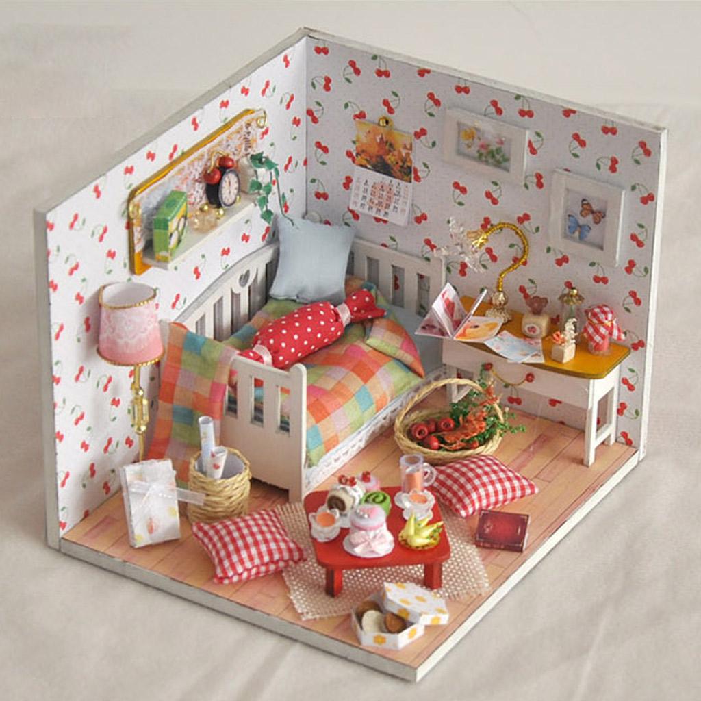 LED Light Miniature DollHouse Creative Dustproof Cover Kit Festival Gift