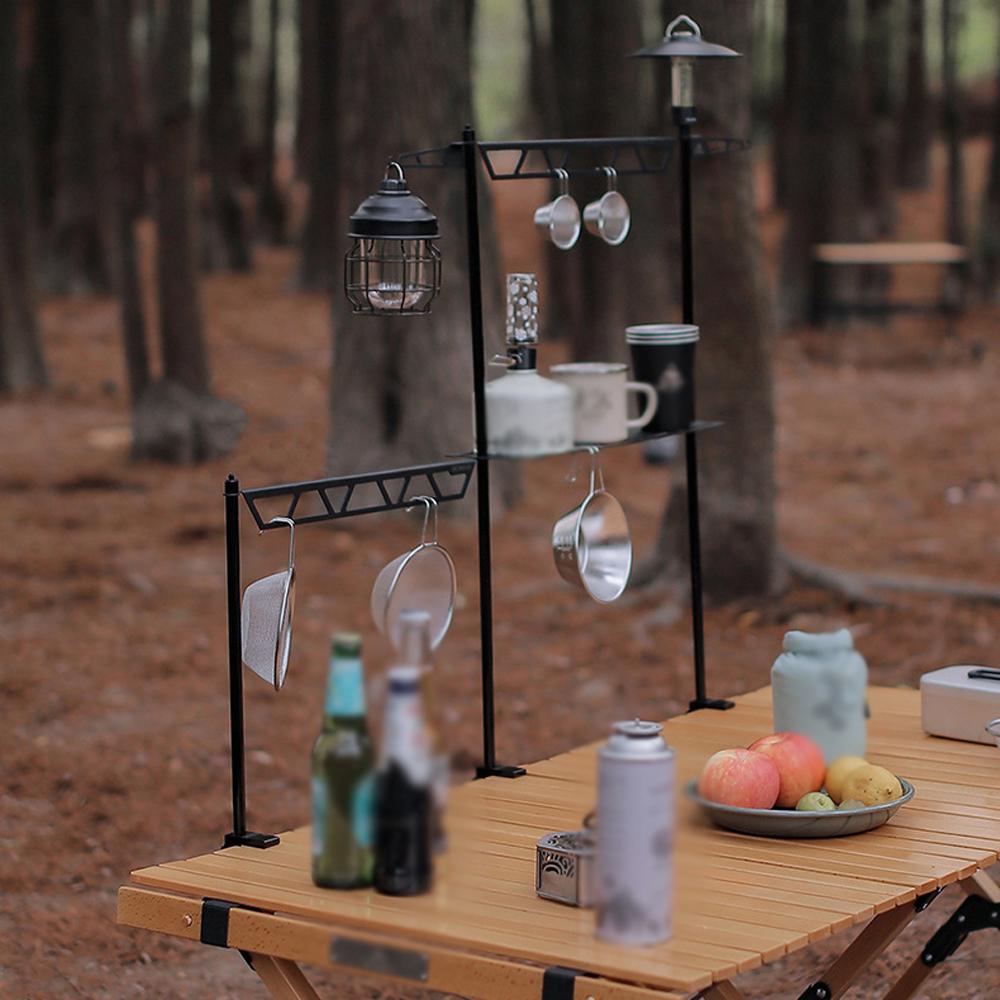 Desk-Mounted Camping Detachable Lamp Holder Practical High Strength Metal Black Outdoor Hiking Storage Rack Light Bracket Drying Rack Hung Shelf With Hook