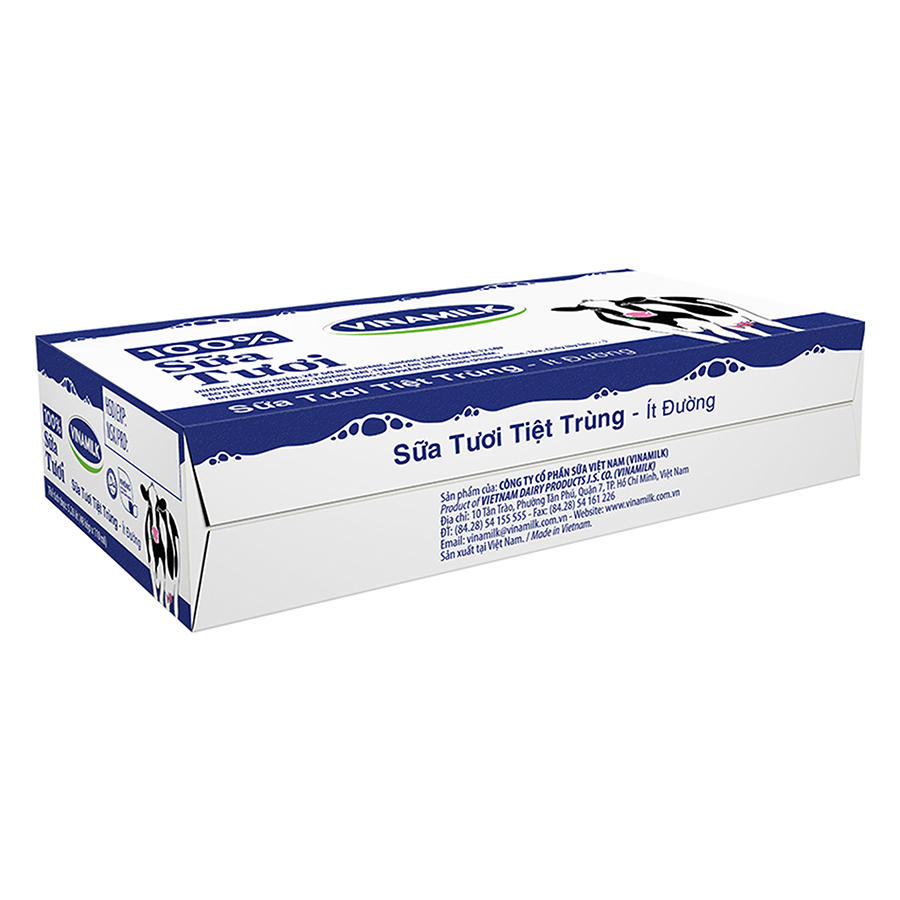Thùng 48 Hộp Sữa Tươi Tiệt Trùng Vinamilk 100% Ít Đường