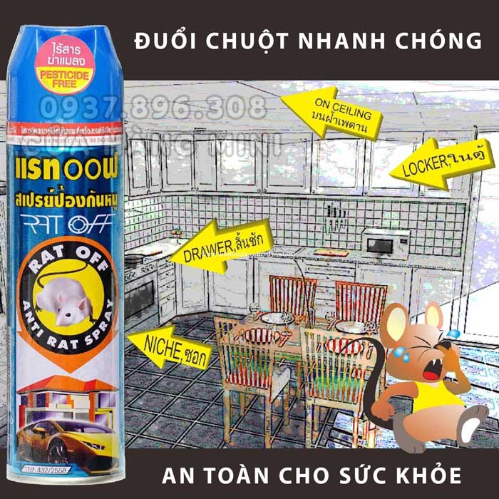 【NỘI ĐỊA THÁI】 Chai Bình Xịt Đuổi Chuột Rat Off - Anti Rat Spray Thái Lan (Có Tem Vàng)