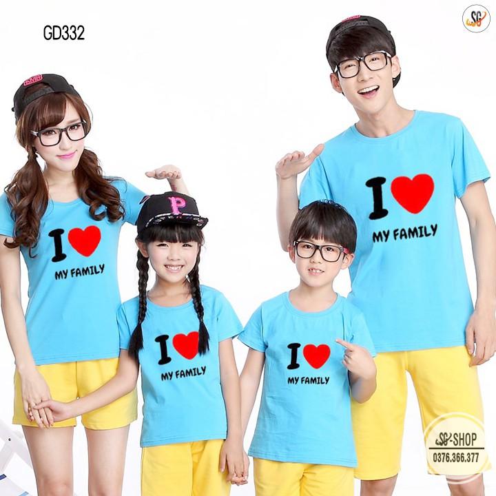 Áo Gia Đình My Family - Màu Thiên Thanh - Thun Cotton (GD332TT)