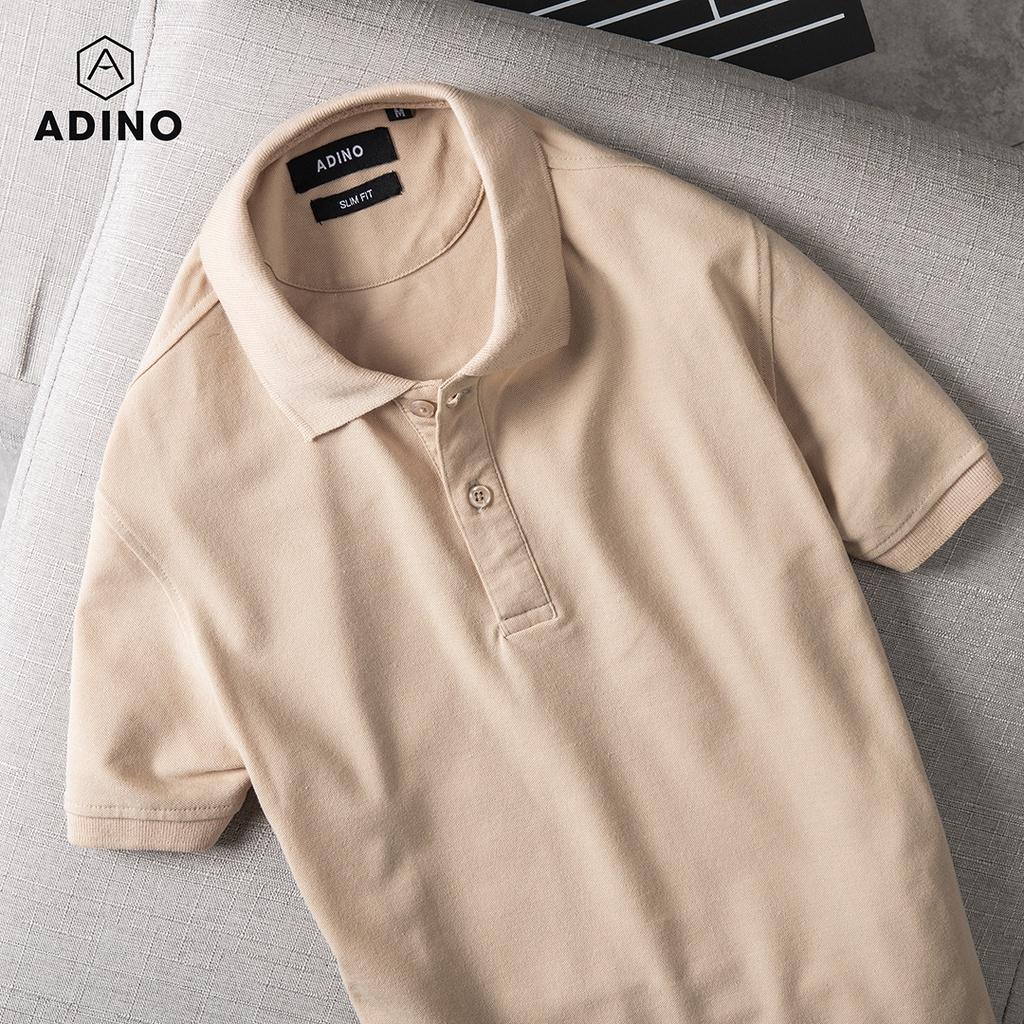 Hình ảnh Áo polo nam ADINO màu be vải cotton co giãn nhẹ dáng công sở slimfit hơi ôm trẻ trung PL44