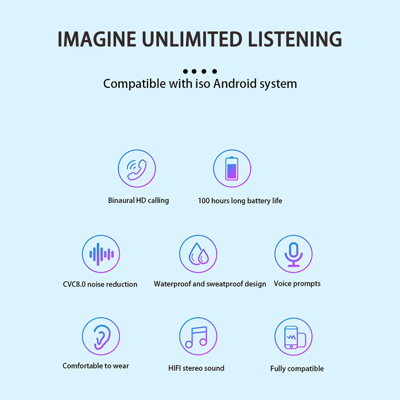 Ear Stereo Bluetooth 5.0 Earphone Headphone Black