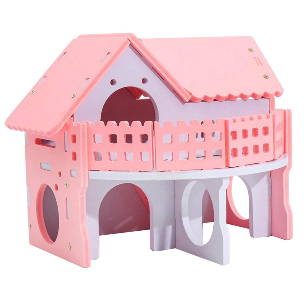 Double Layers Hamster Wooden Pink Villa House Small Pet Hideout Rats Home
