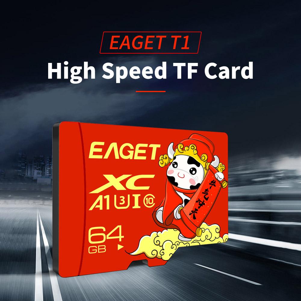 Thẻ nhớ EAGET T1 TF 64GB tốc độ cao,dung lượng lớn để giám sát máy ghi lái xe