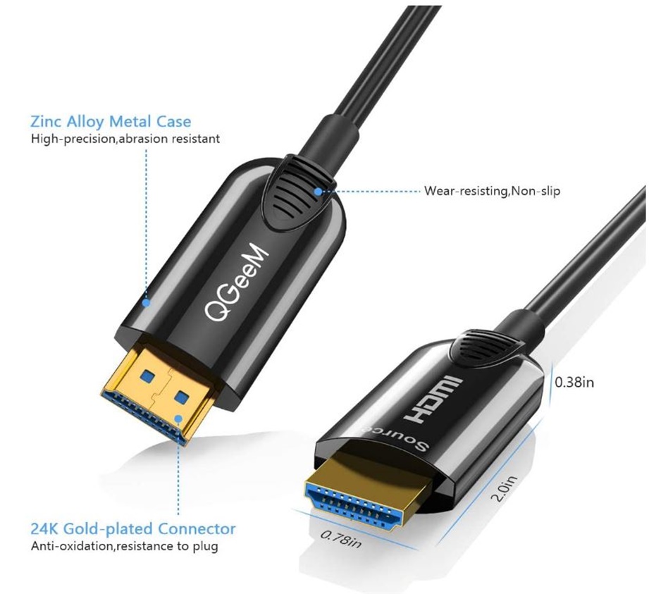 Dây cáp QGeeM HDMI 2.0 chuẩn 4K tốc độ cao 18 Gbps dài 10m đen, vỏ hợp kim kẽm, cáp HDMI-Hàng Chính Hãng