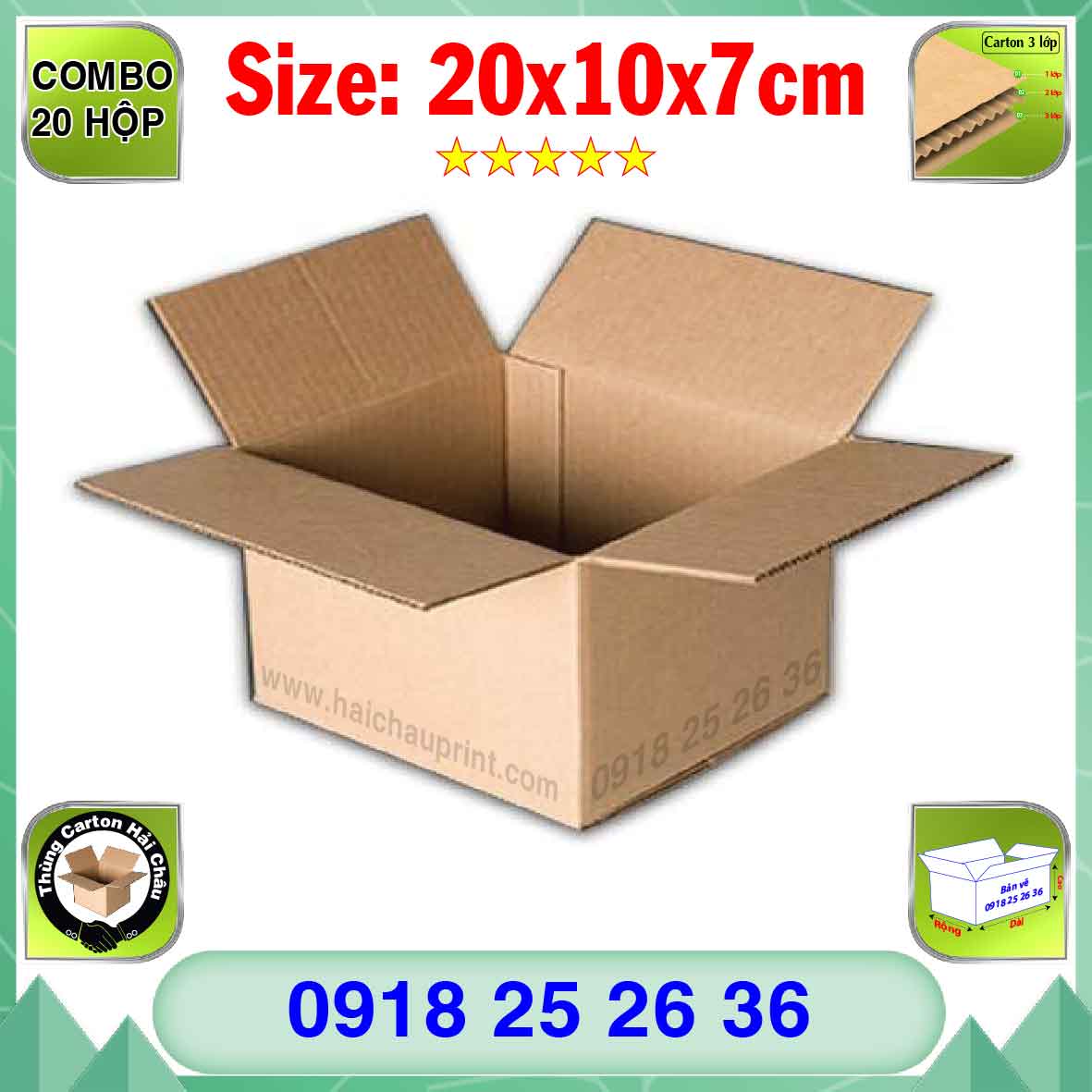 20 Hộp Carton, KT: 20x10x7cm, Hộp carton, Thùng carton, Hộp đóng hàng, Thùng đóng hàng, Hộp carton 3 lớp...