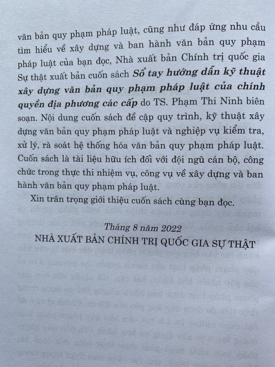 Sổ Tay Hướng Dẫn Kỹ Thuật Xây Dựng Văn Bản Quy Phạm Pháp Luật  Của Chính Quyền Địa Phương Các Cấp